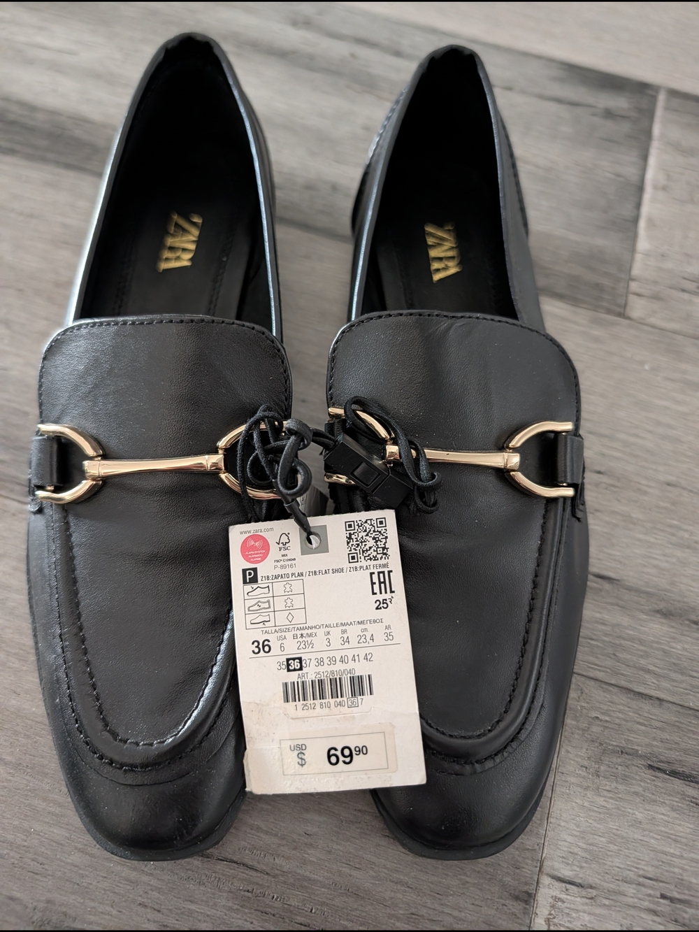 Zara Black Leather Horsebit Loafers for Women